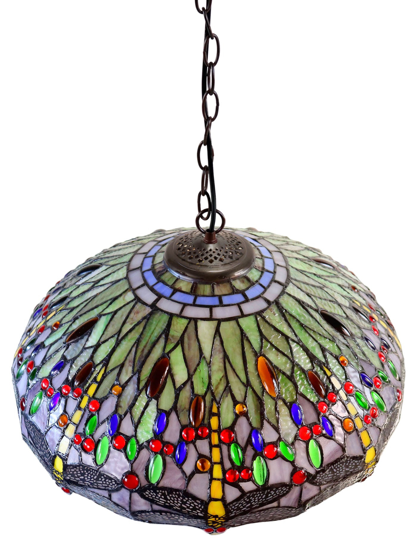 Large 18" Green Dragonfly Stained Glass Leadlight Tiffany Pendant Light
