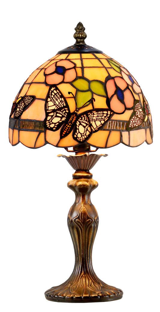 8" Butterfly Flower Tiffany Mini Table Lamp