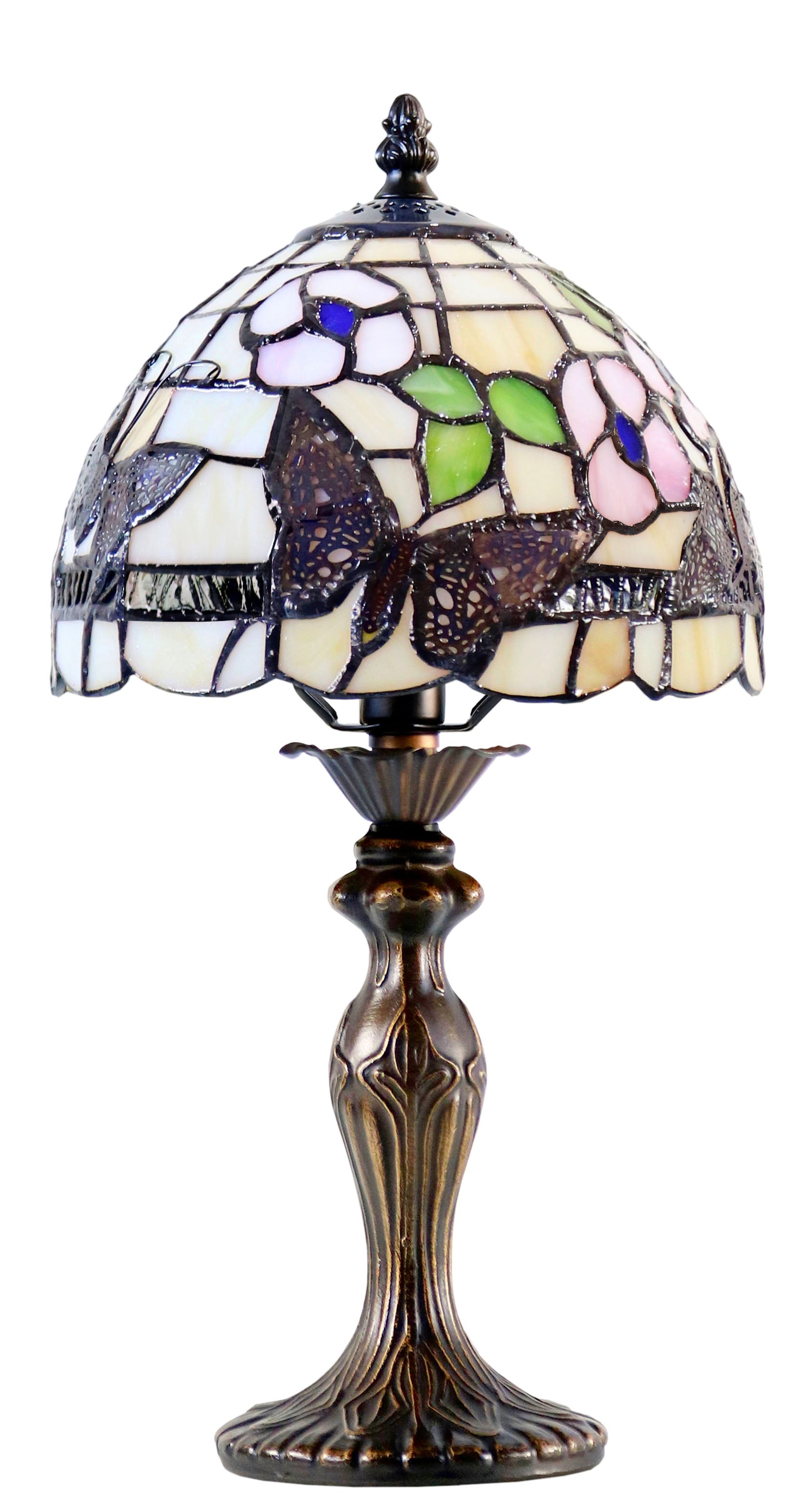8" Butterfly Flower Tiffany Mini Table Lamp