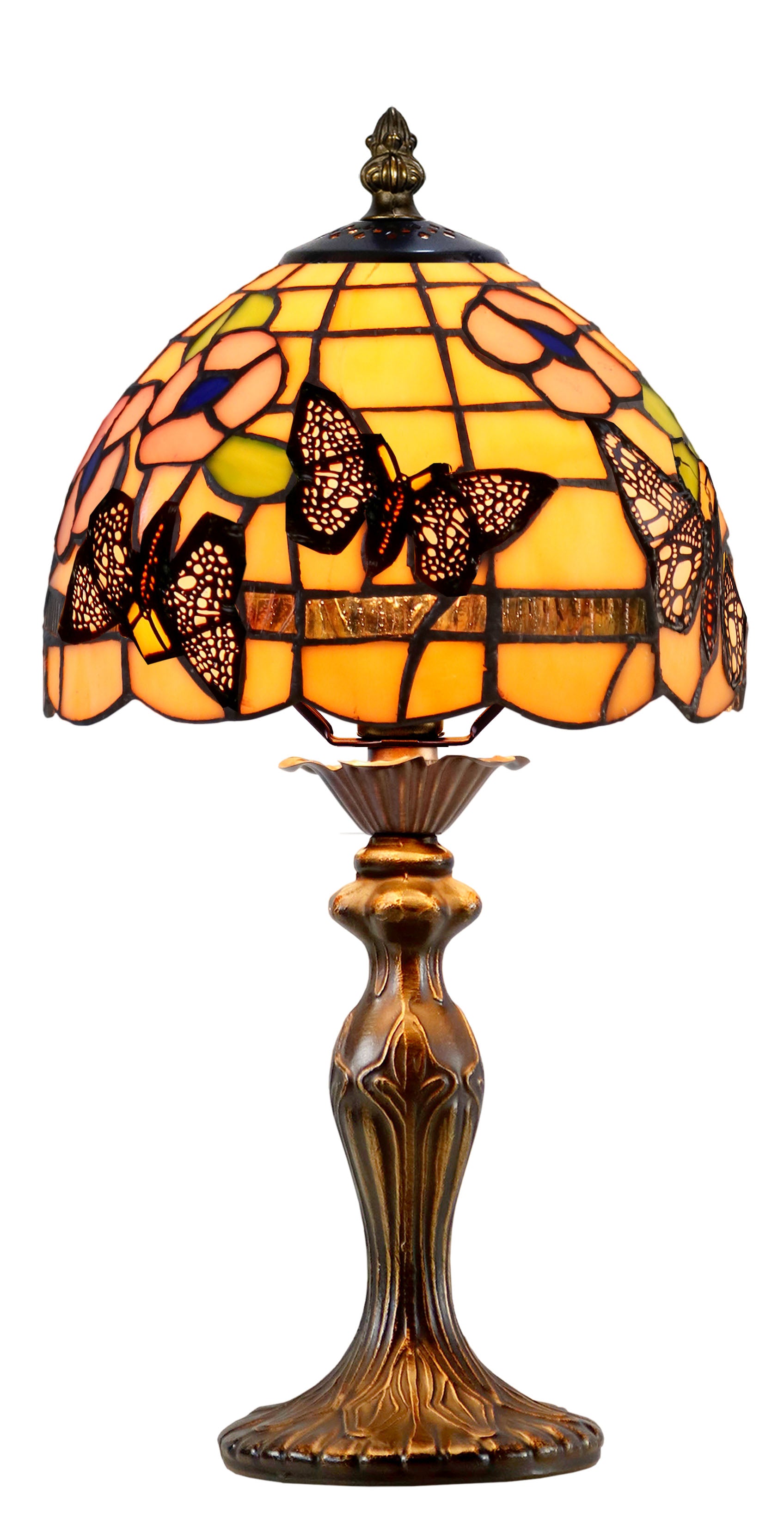 8" Butterfly Flower Tiffany Mini Table Lamp