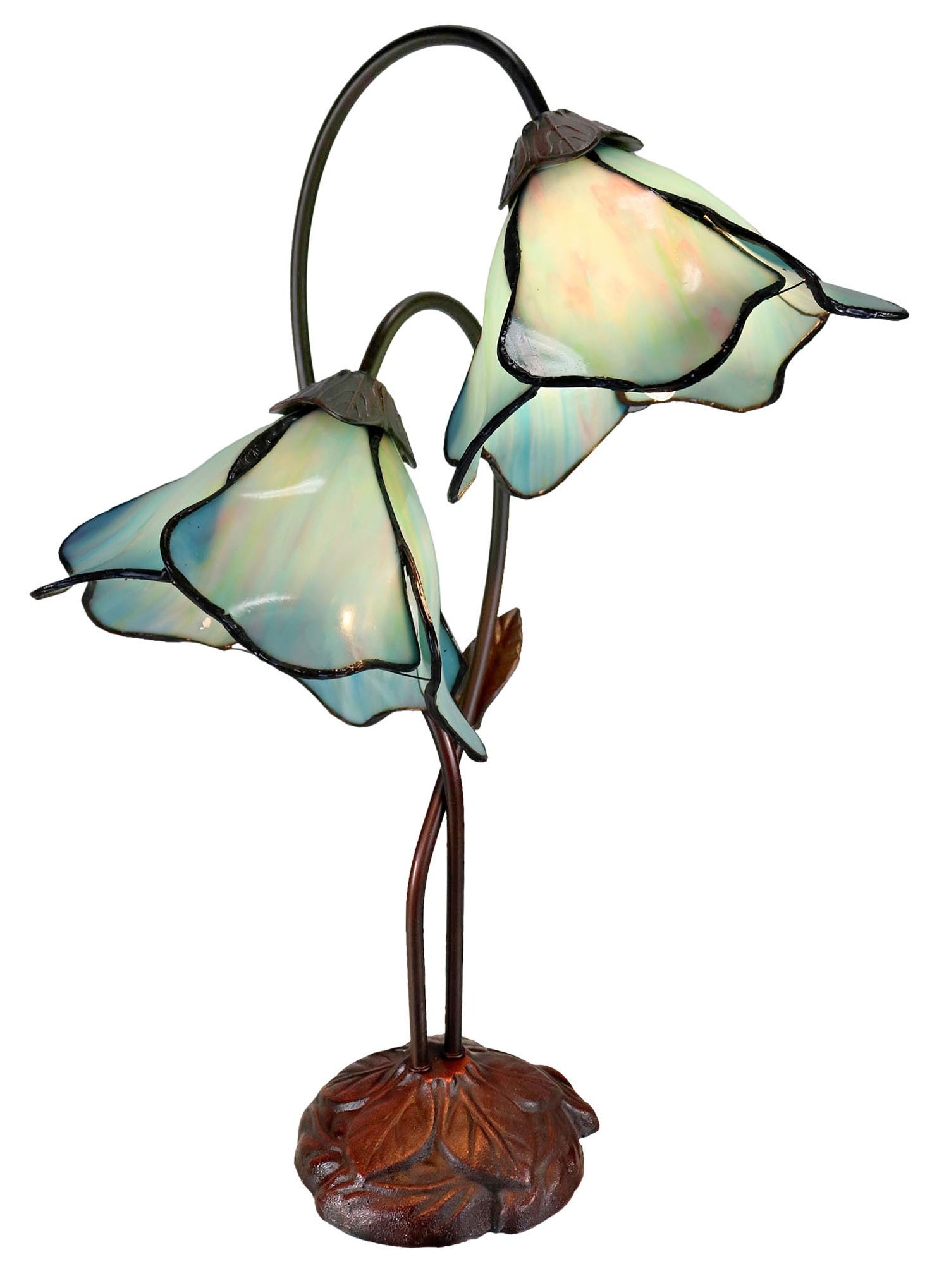 Double Lamp shade Flower  Water Lily Style Tiffany Table Lamp*Aqua Blue-Purple-Green
