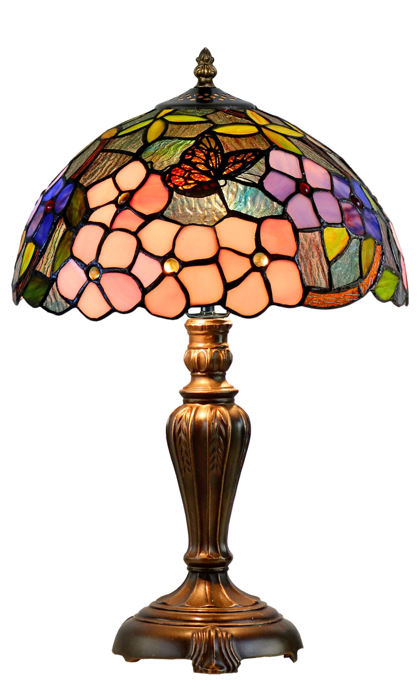 12" Vivid Butterfly Flower Pansy Tiffany Bedside Lamp