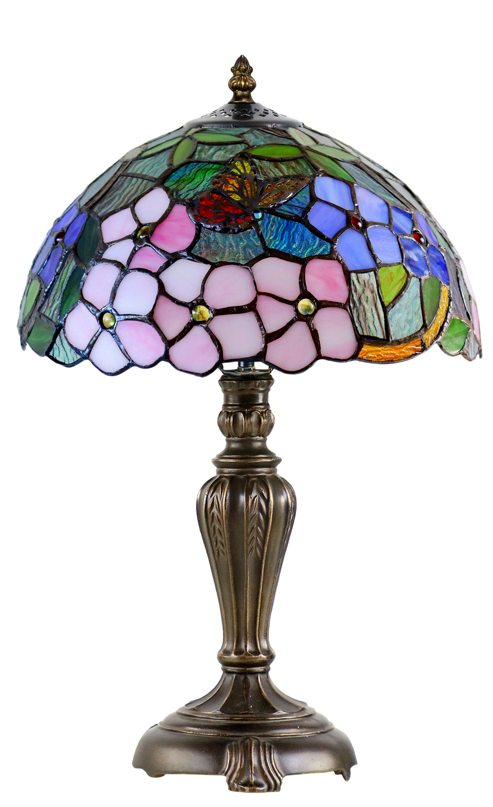 12" Vivid Butterfly Flower Pansy Tiffany Bedside Lamp