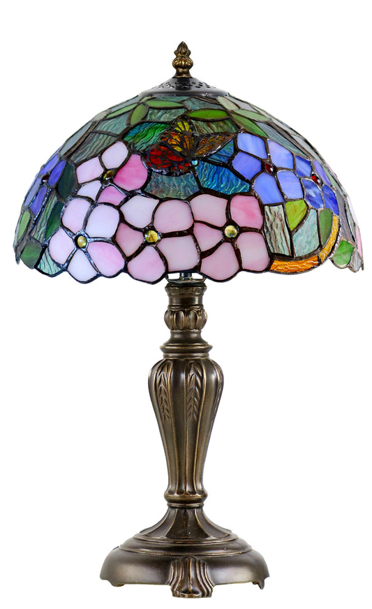 12" Vivid Butterfly Flower Pansy Tiffany Bedside Lamp