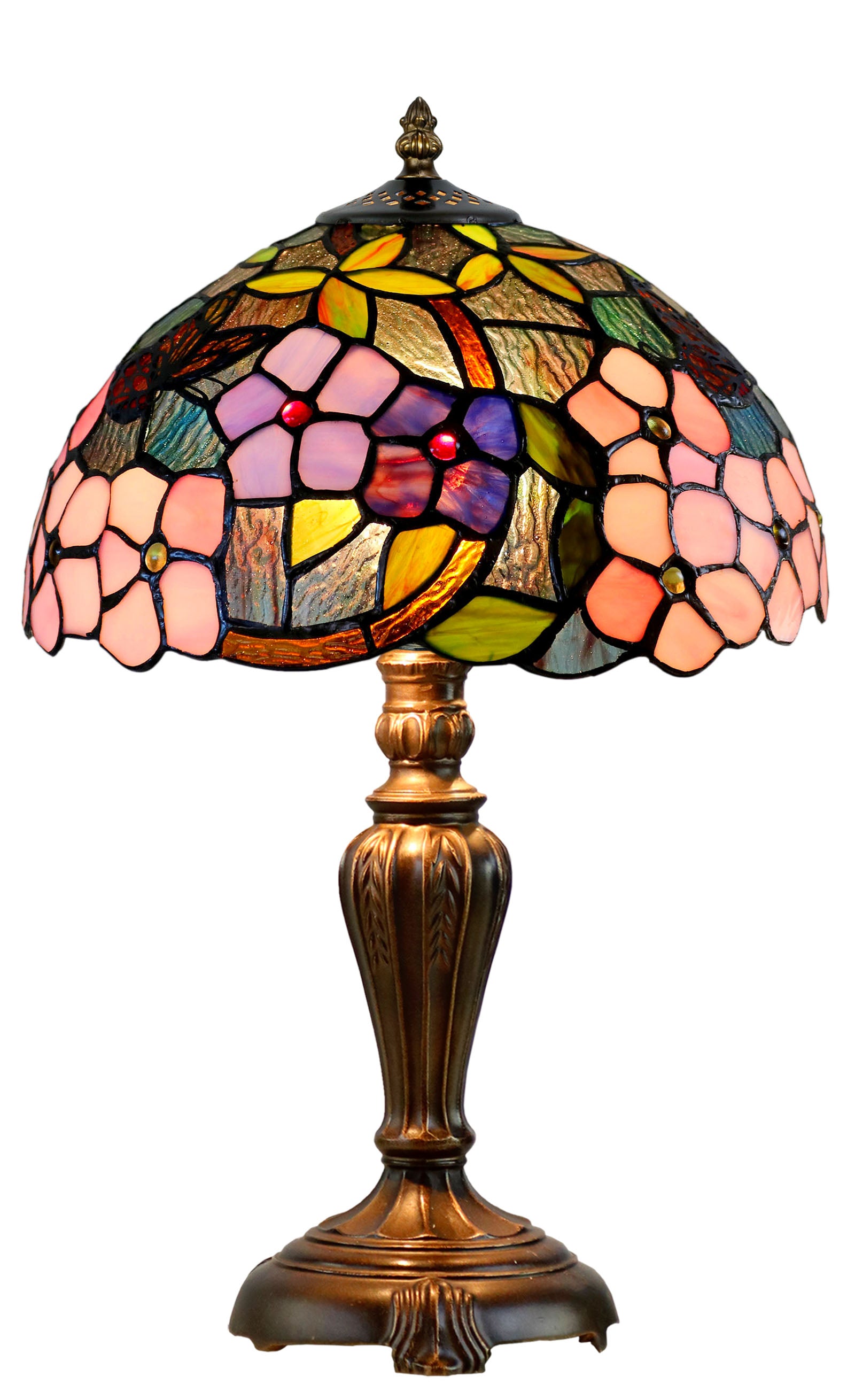 12" Vivid Butterfly Flower Pansy Tiffany Bedside Lamp