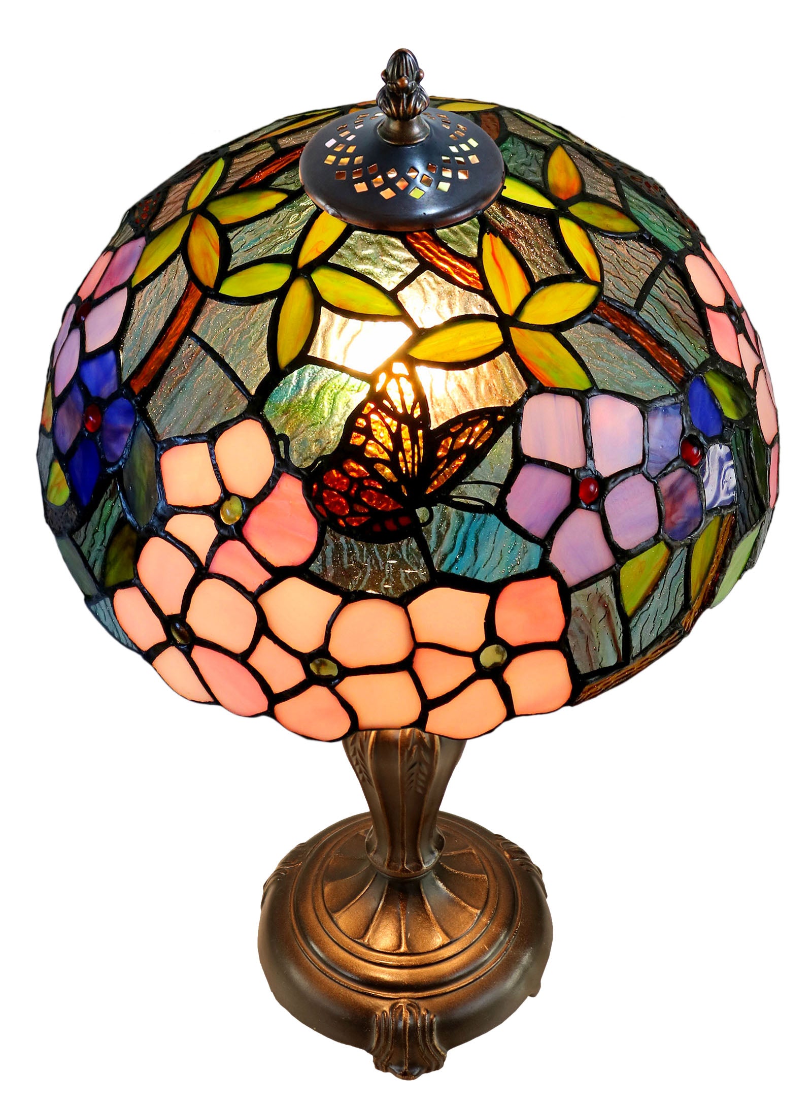 12" Vivid Butterfly Flower Pansy Tiffany Bedside Lamp