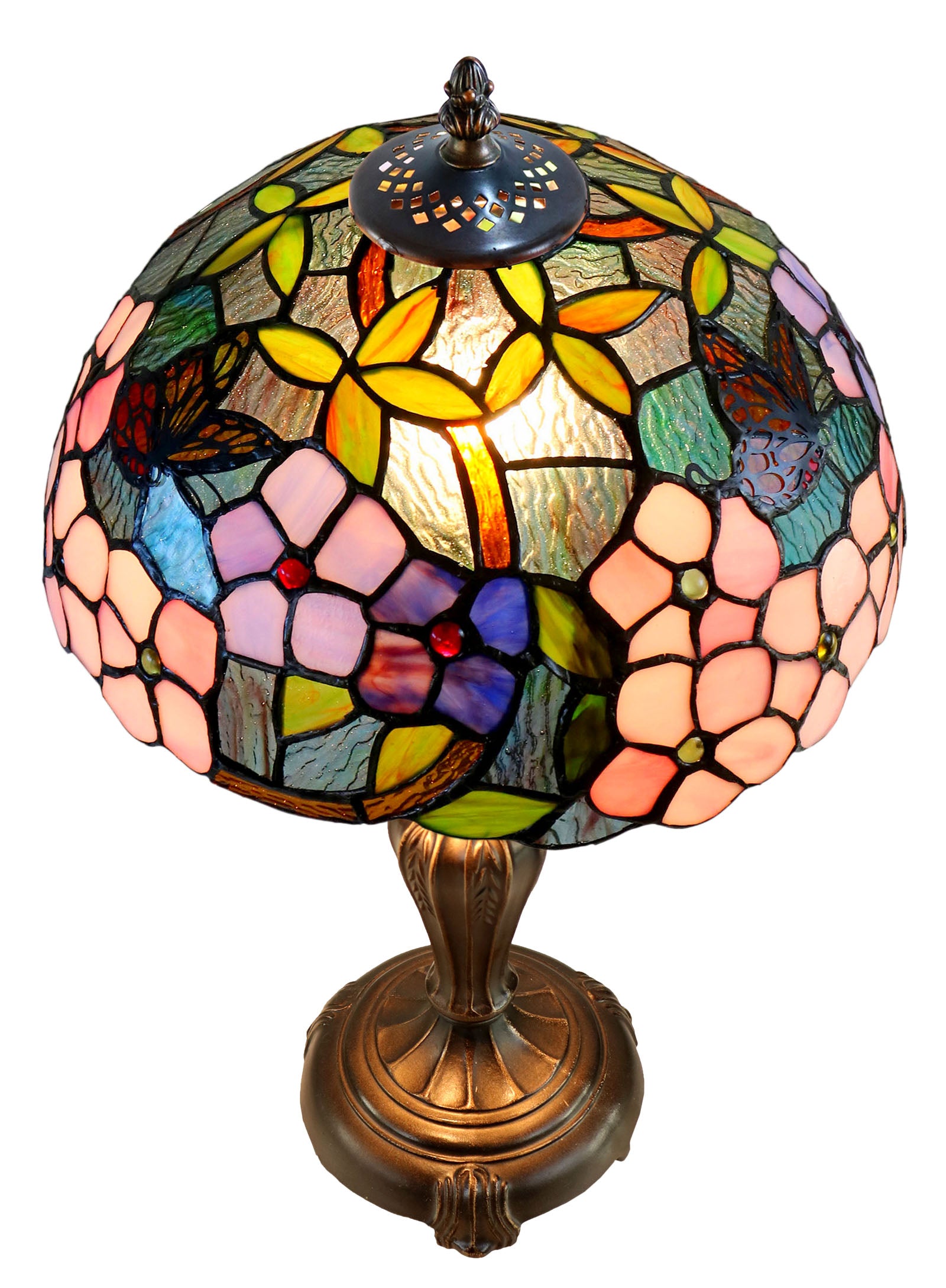 12" Vivid Butterfly Flower Pansy Tiffany Bedside Lamp