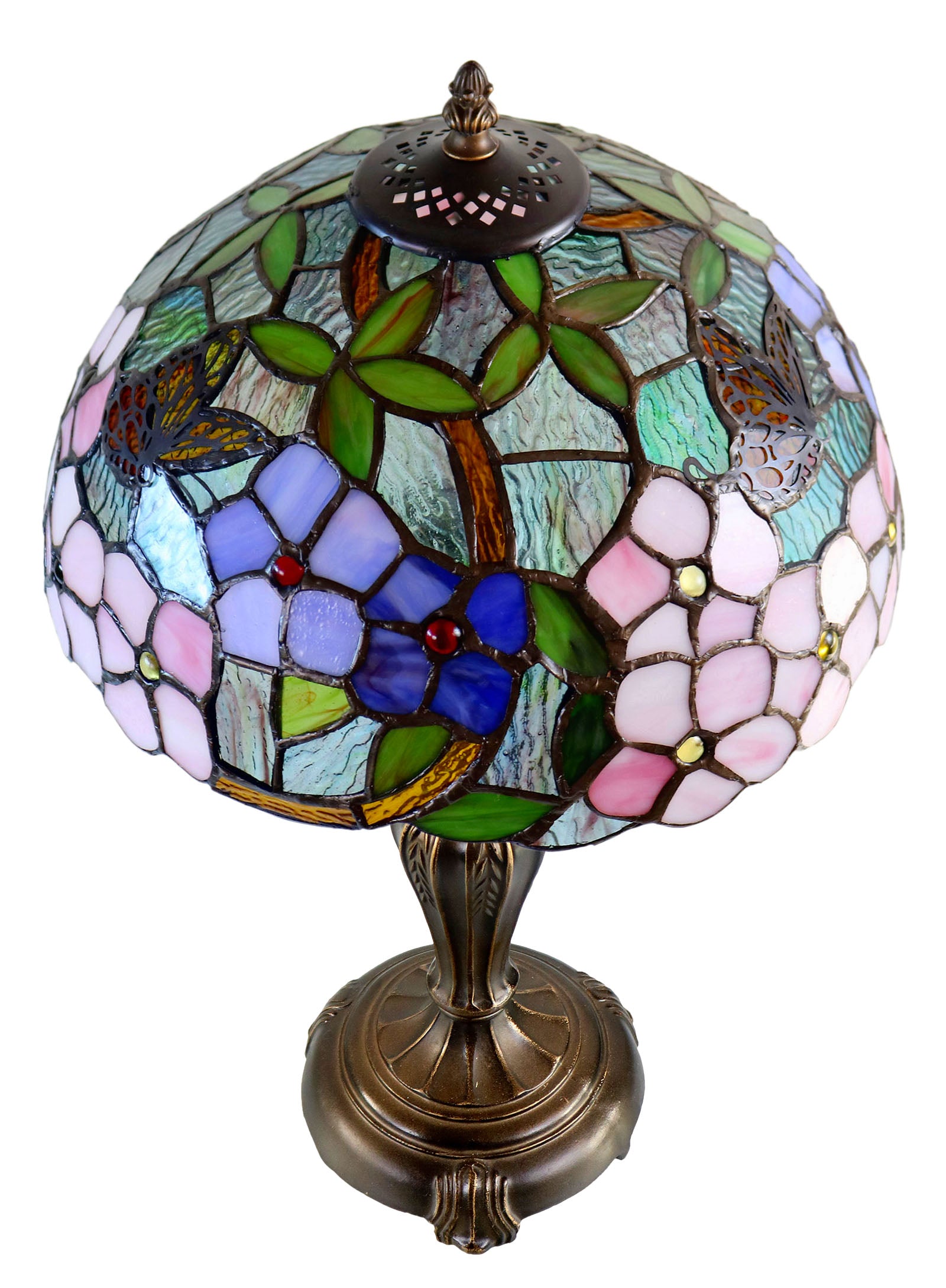 12" Vivid Butterfly Flower Pansy Tiffany Bedside Lamp