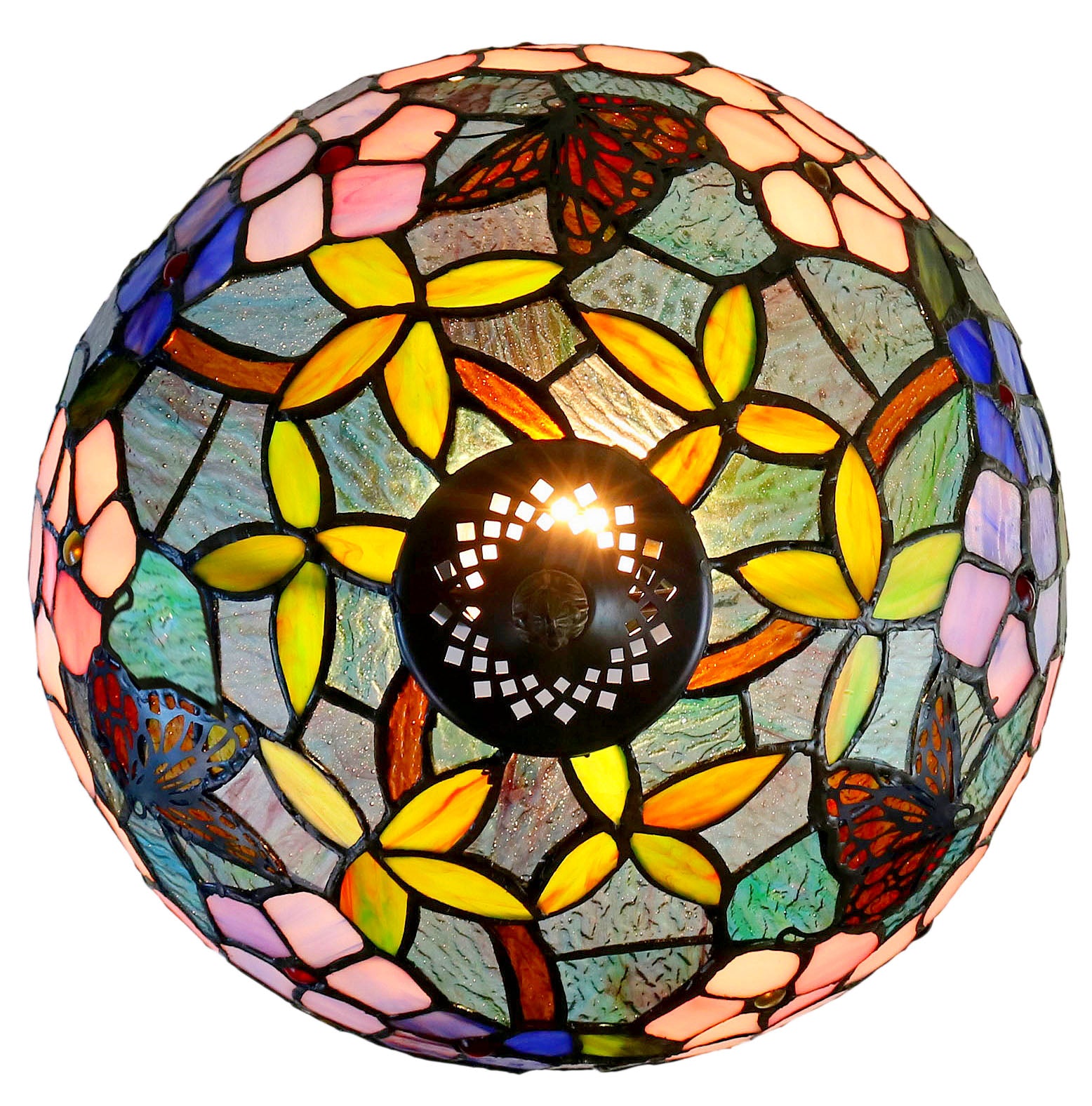 12" Vivid Butterfly Flower Pansy Tiffany Bedside Lamp