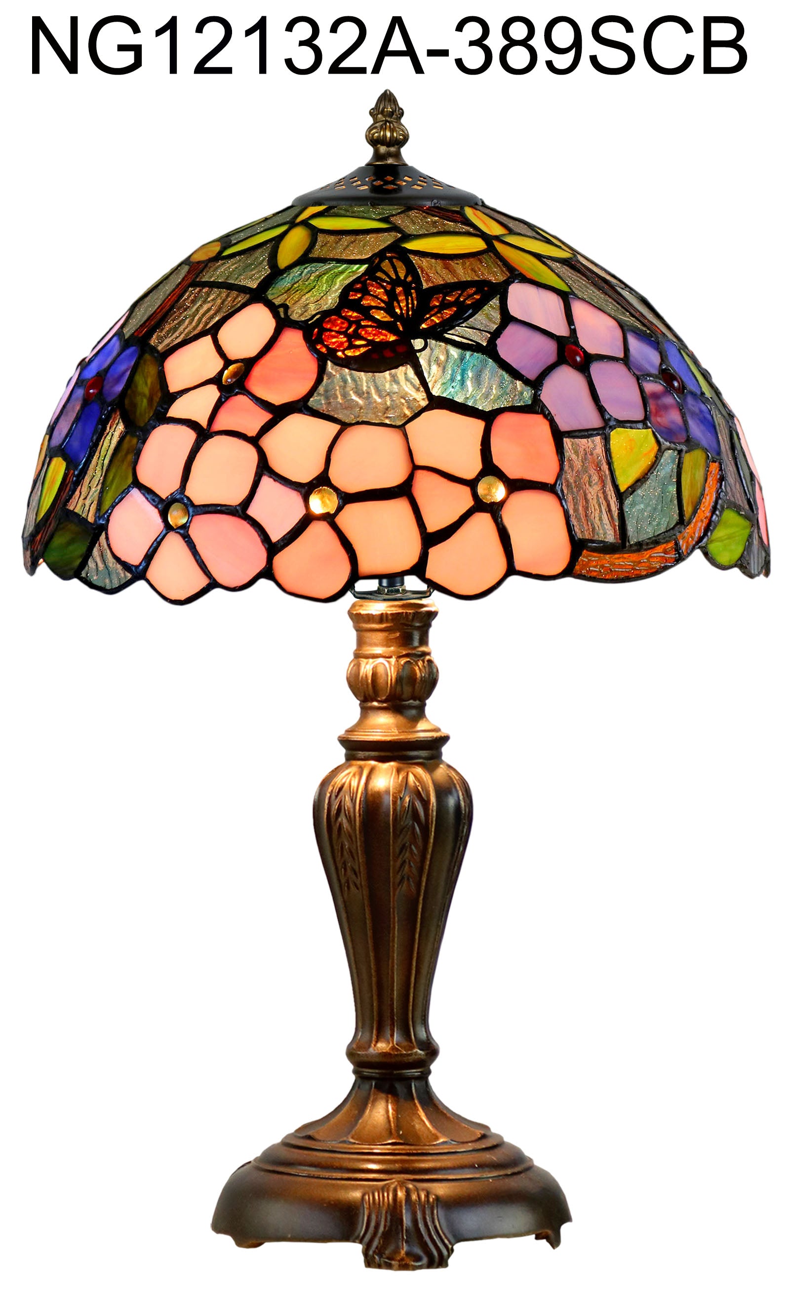 12" Vivid Butterfly Flower Pansy Tiffany Bedside Lamp