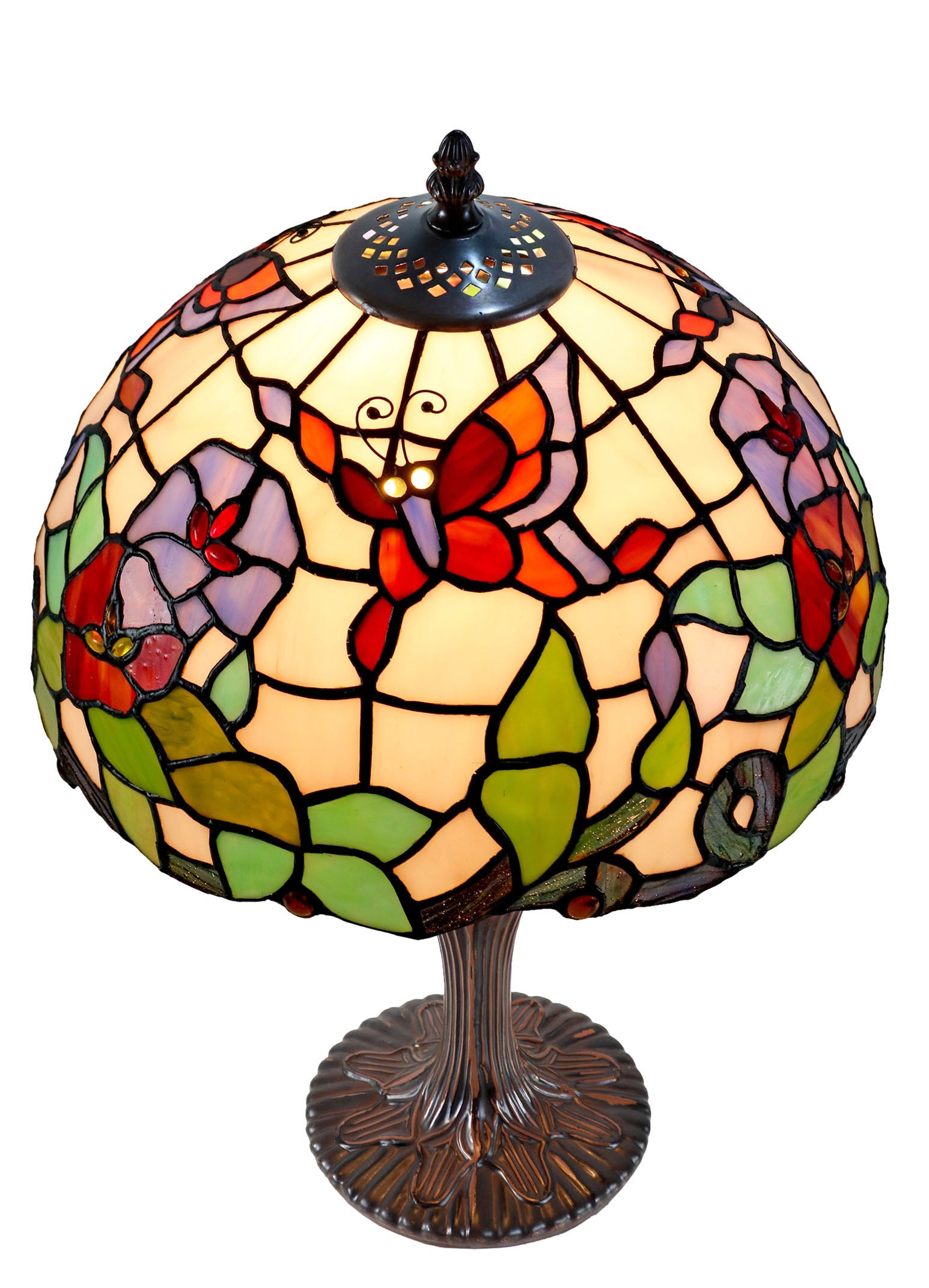 12" Butterfly  Flower Morning Glory Tiffany Bedside Lamp