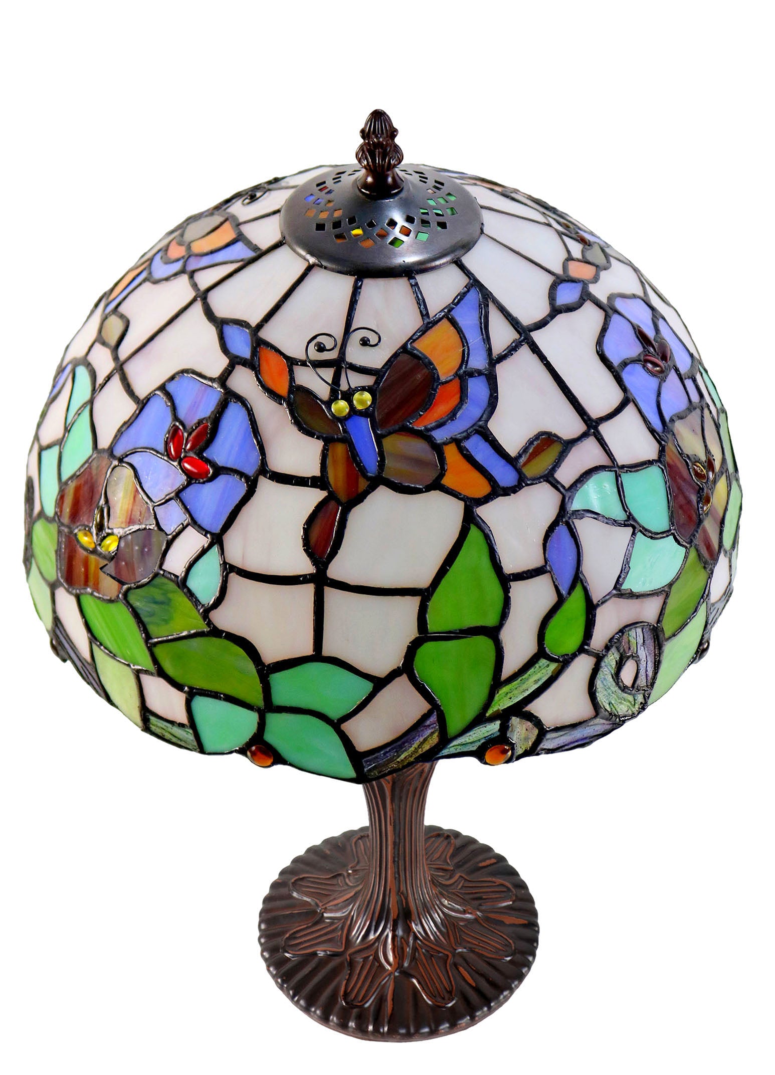 12" Butterfly  Flower Morning Glory Tiffany Bedside Lamp