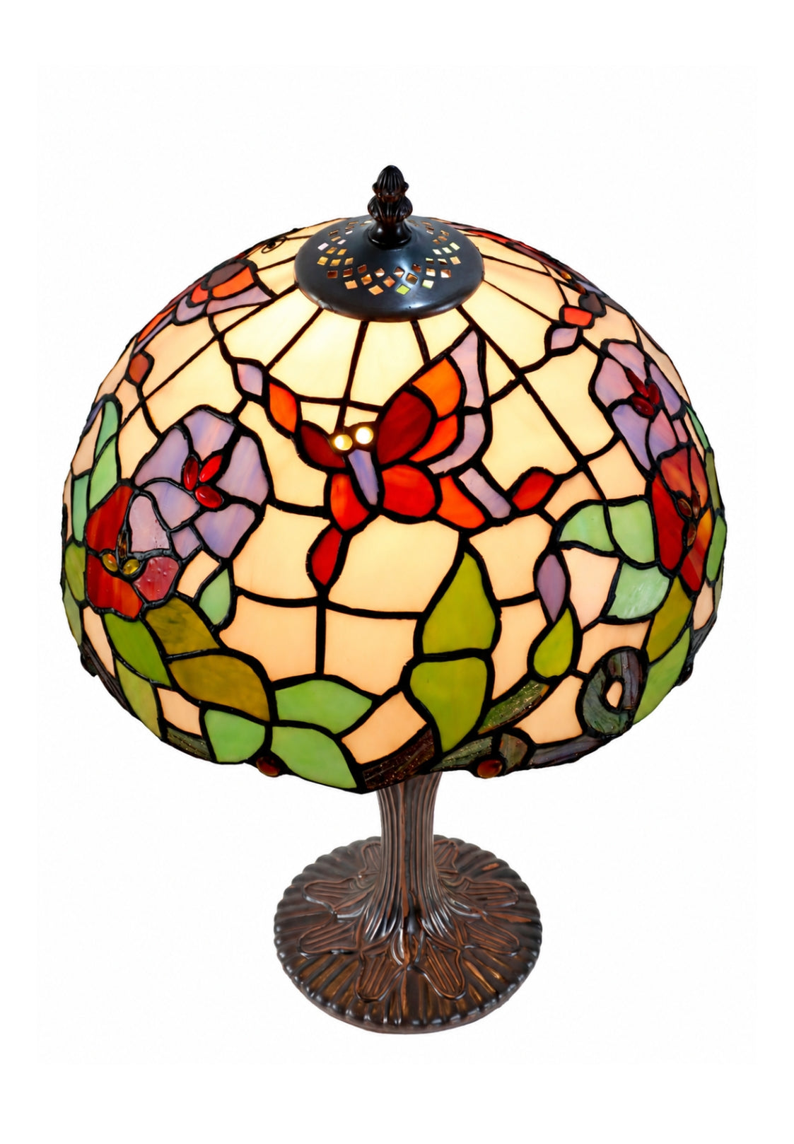 12" Butterfly  Flower Morning Glory Tiffany Bedside Lamp
