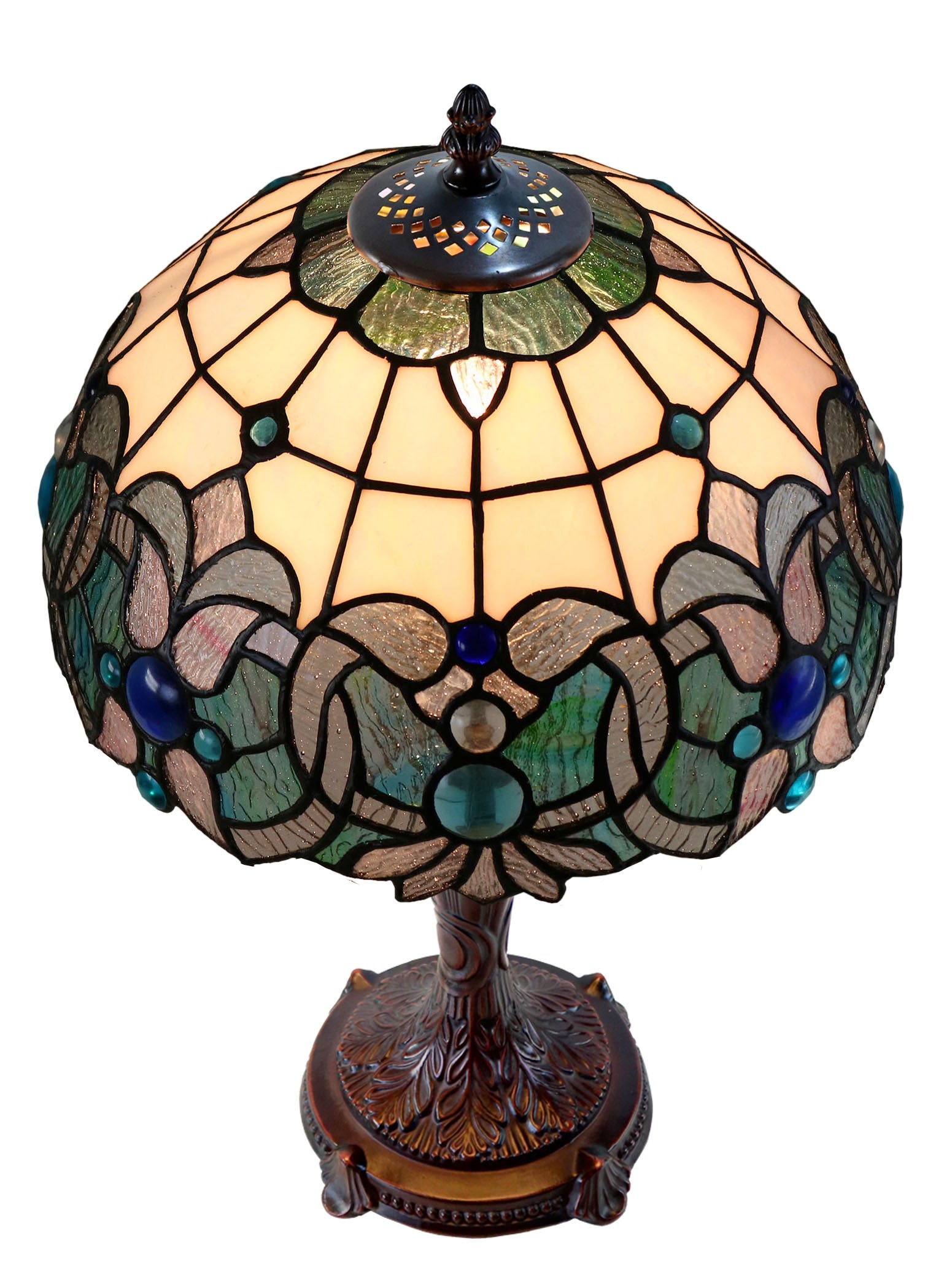 12" Ocean Blue Art Nouveau leadlight Bedside Lamp