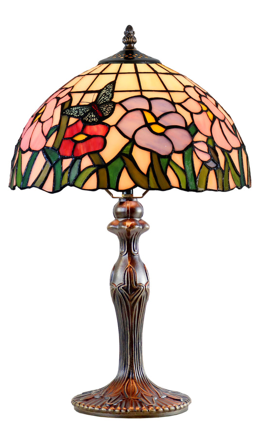 12“ Floral Butterfly Tiffany Bedside Table Lamp