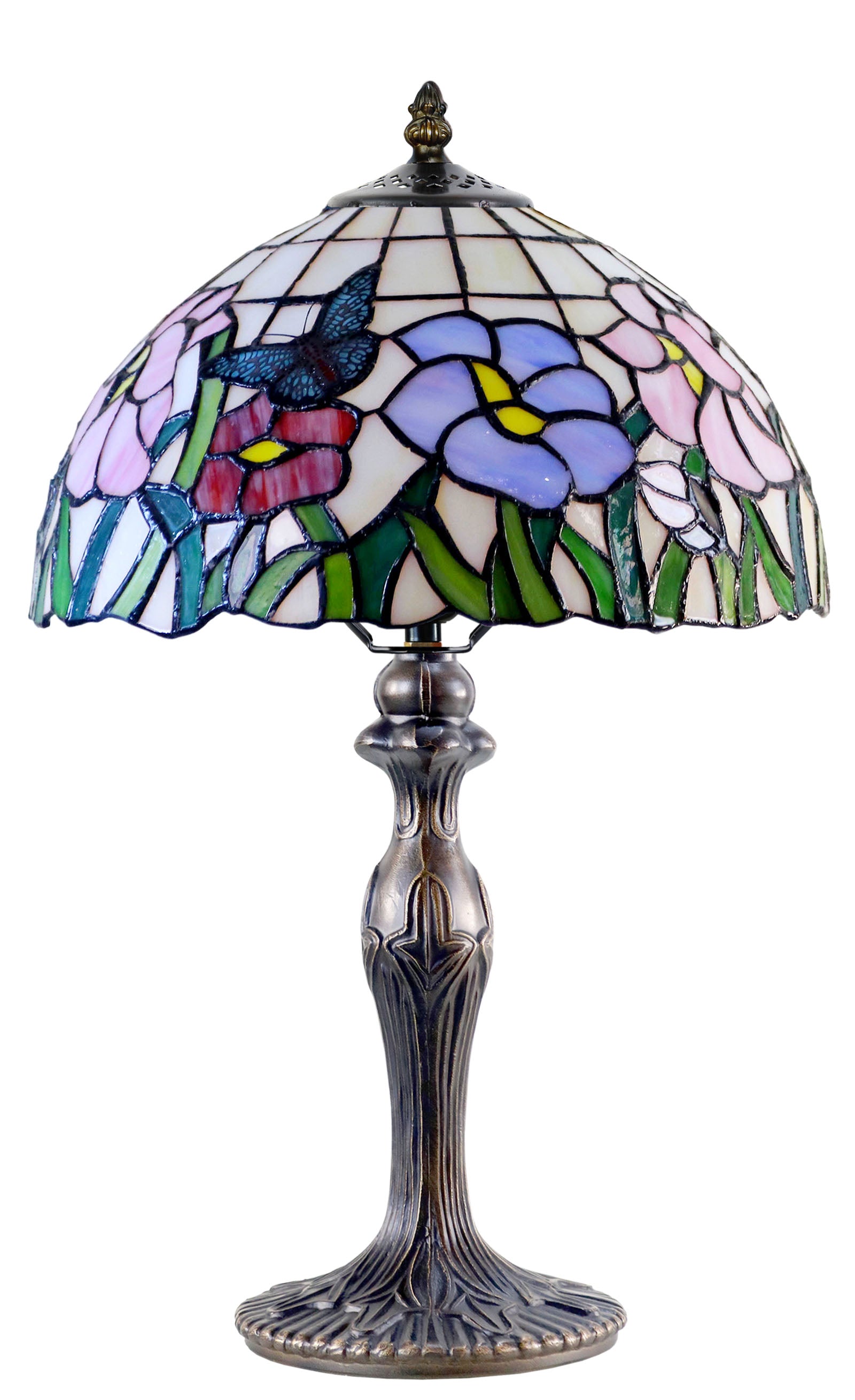 12“ Floral Butterfly Tiffany Bedside Table Lamp