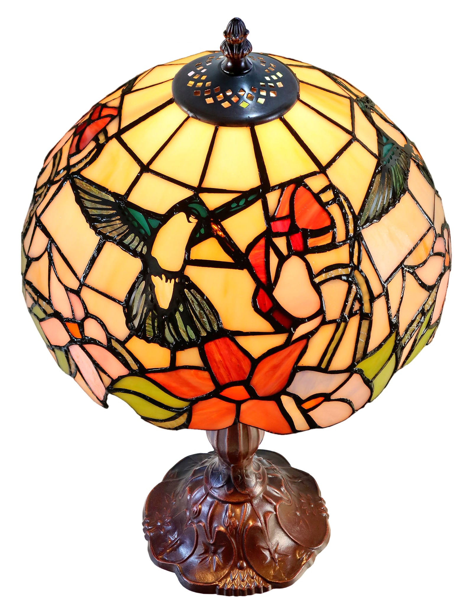 Classic 12" Hummingbird and Floral Tiffany Bedside Lamp