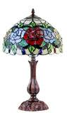 12" Traditional Red Rose Style Tiffany Table Bedside Lamp