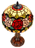 12" Traditional Red Rose Style Tiffany Table Bedside Lamp