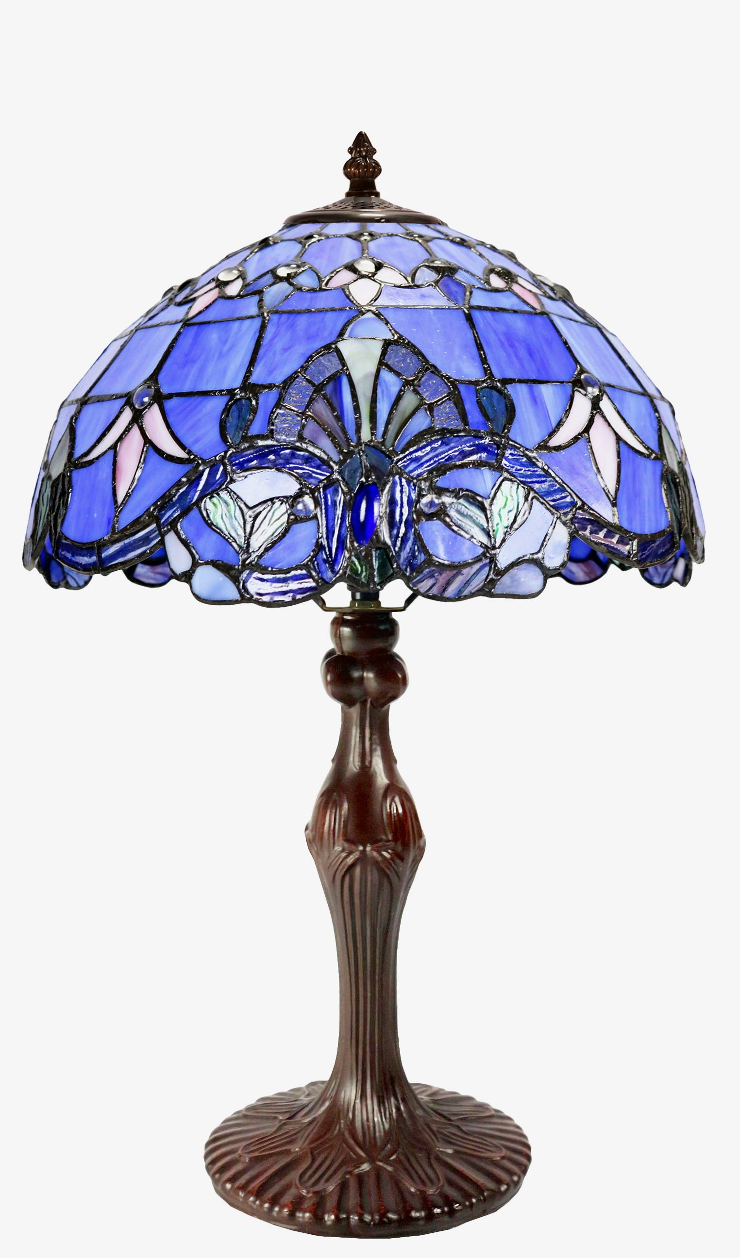 12" Blue Victorian Style Tiffany Bedside Lamp