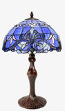12" Blue Victorian Style Tiffany Bedside Lamp