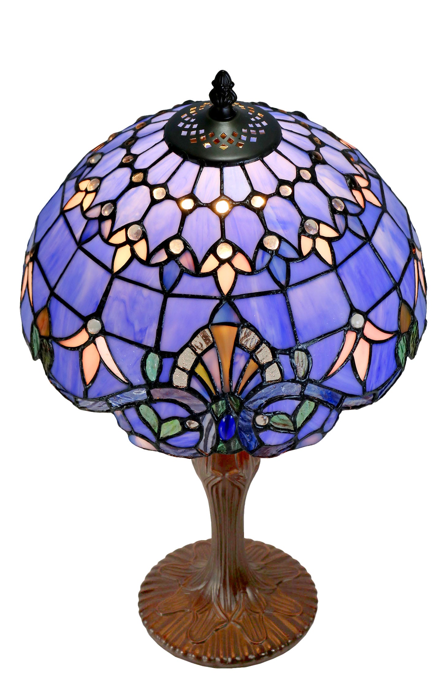 12" Blue Victorian Style Tiffany Bedside Lamp