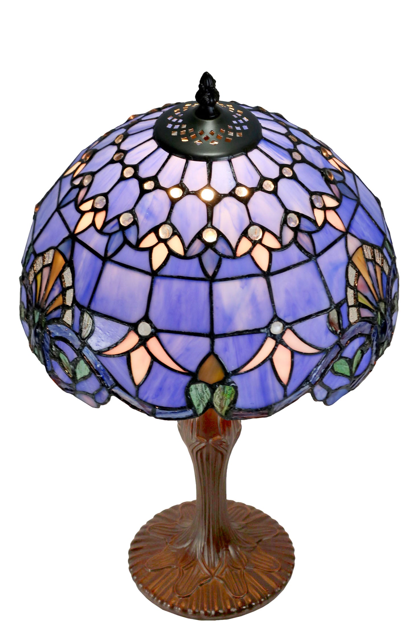 12" Blue Victorian Style Tiffany Bedside Lamp