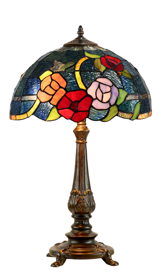 Tiffany Style Rose Floral Stained Glass Table Lamp for Living Room & Bedroom