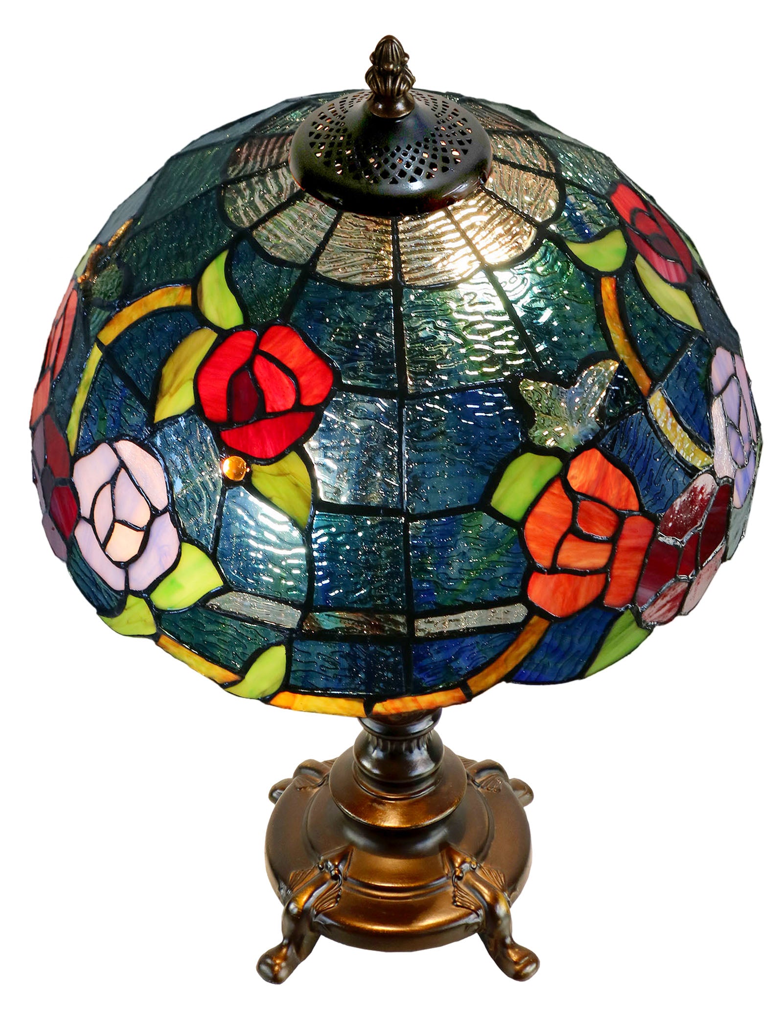 Tiffany Style Rose Floral Stained Glass Table Lamp for Living Room & Bedroom
