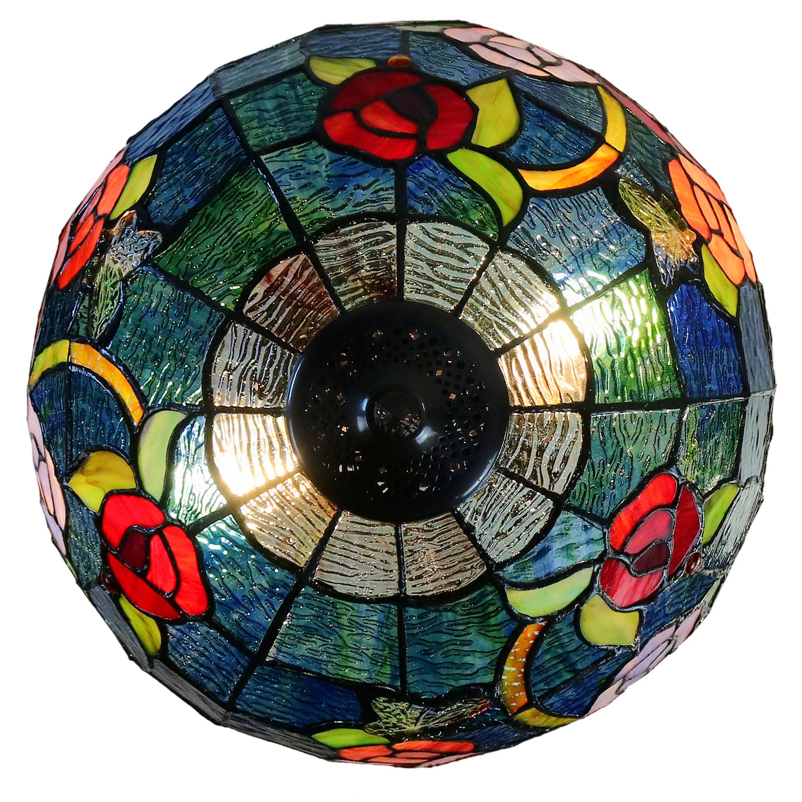 Tiffany Style Rose Floral Stained Glass Table Lamp for Living Room & Bedroom