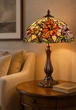 Large 16" Oriental Lily  Style Stained Glass Leadlight Tiffany  Table Lamp