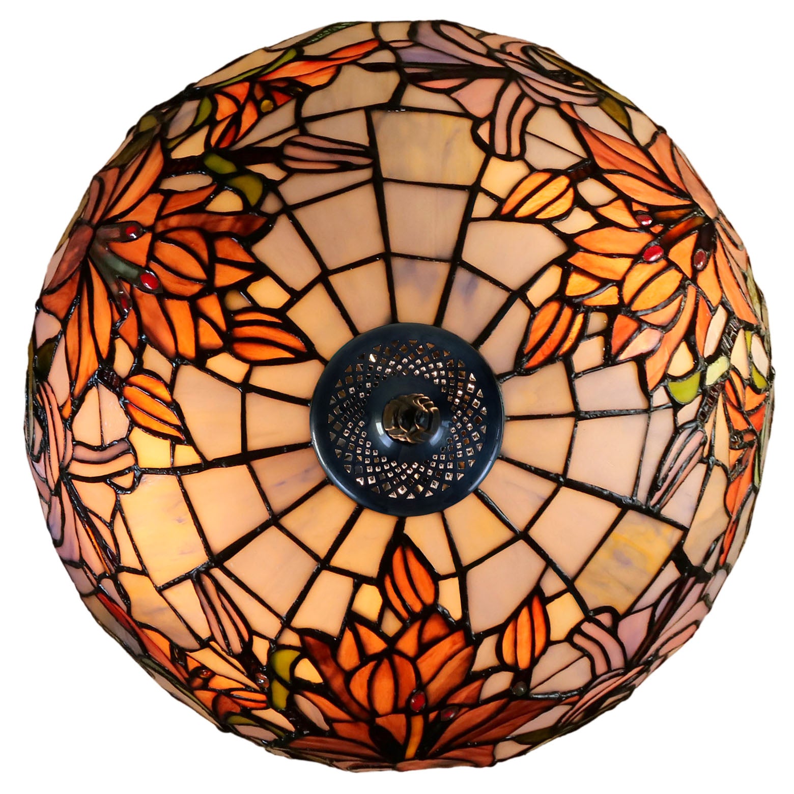 Large 16" Oriental Lily  Style Stained Glass Leadlight Tiffany  Table Lamp