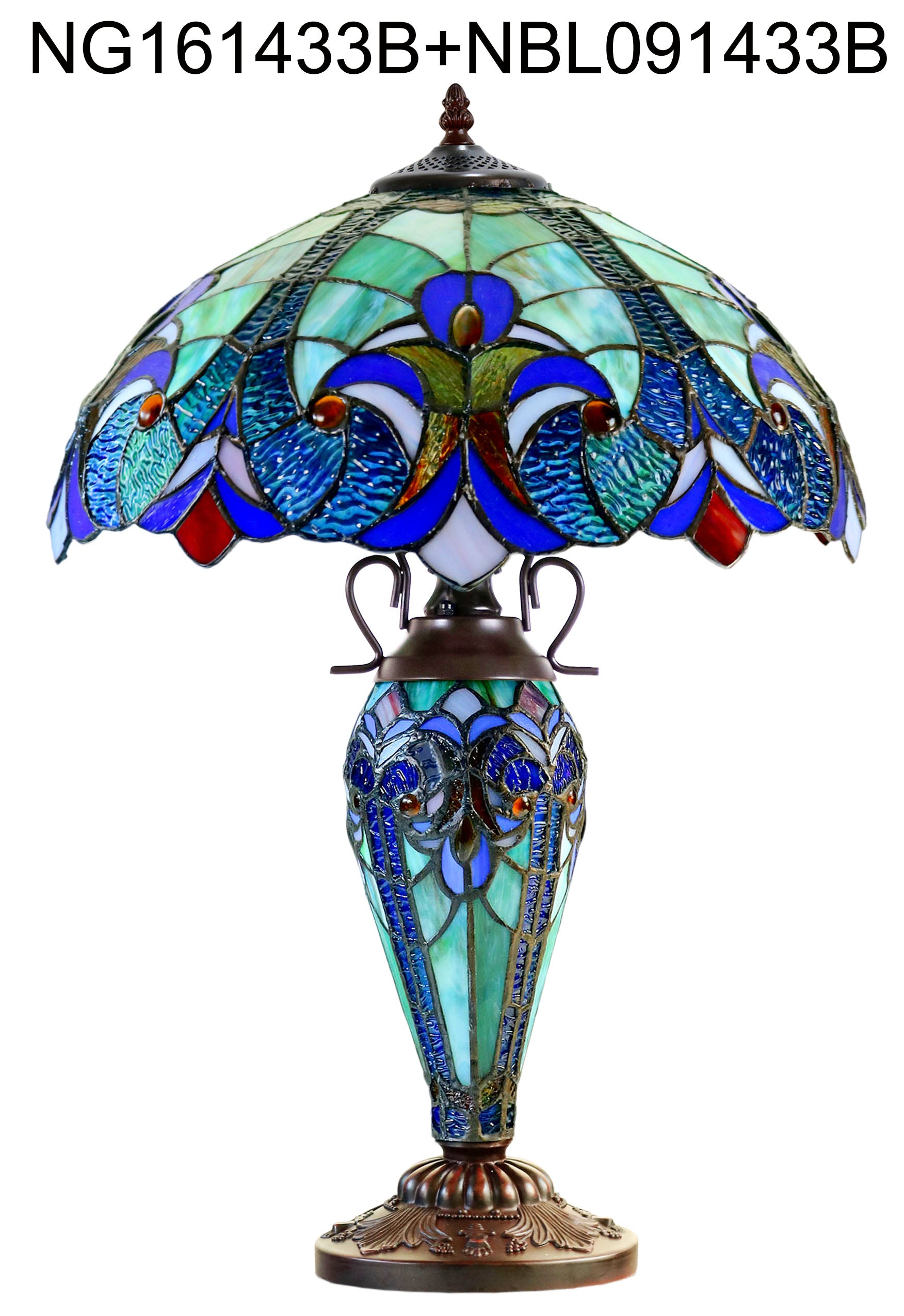Limited Edition 16" Large Amor Multicolor Victorian-Style Double-Light Tiffany Table Lamp