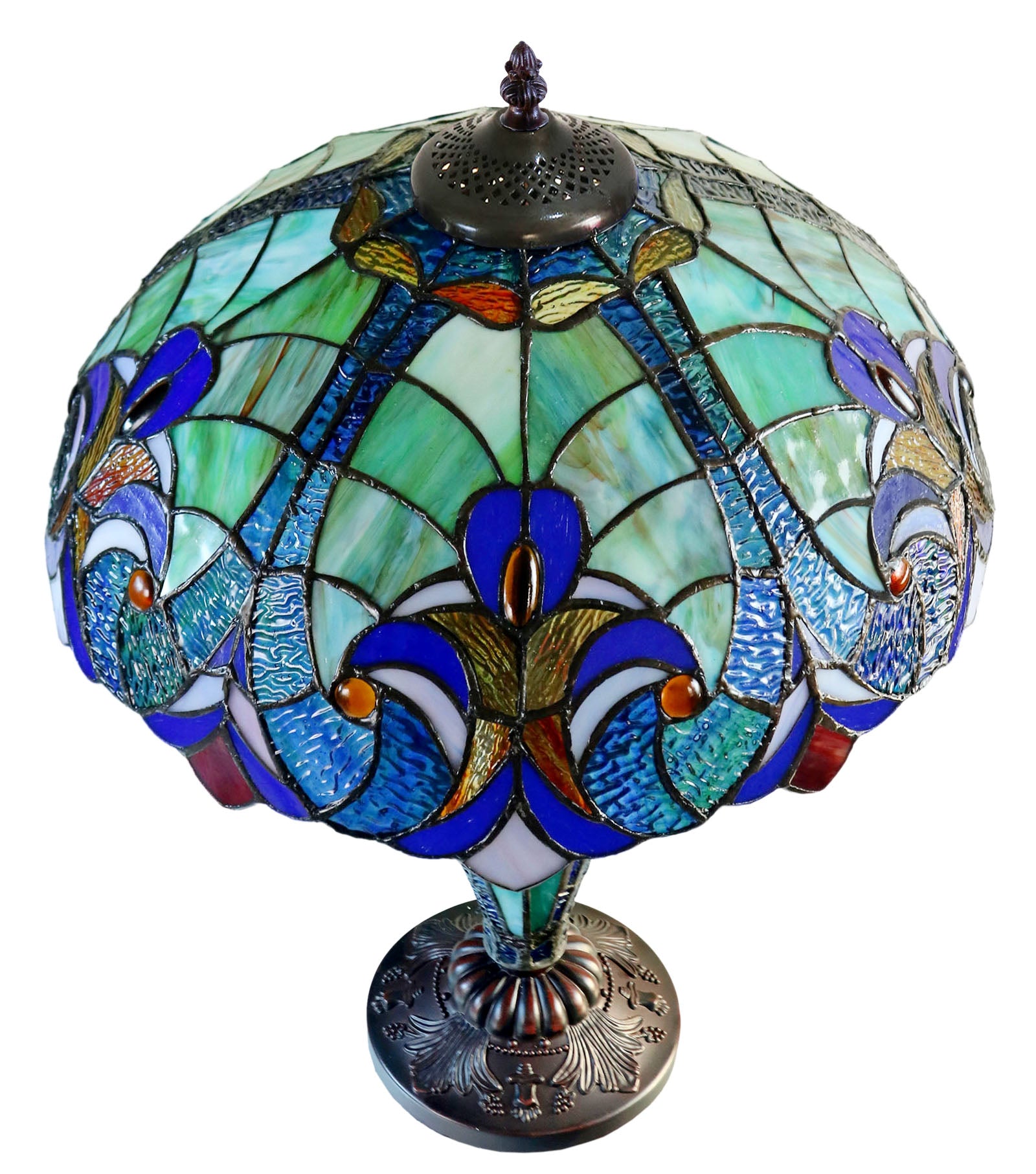 Limited Edition 16" Large Amor Multicolor Victorian-Style Double-Light Tiffany Table Lamp