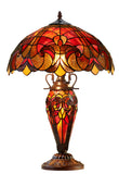 Limited Edition 16" Large Amor Red Victorian-Style Double-Light Tiffany Table Lamp.