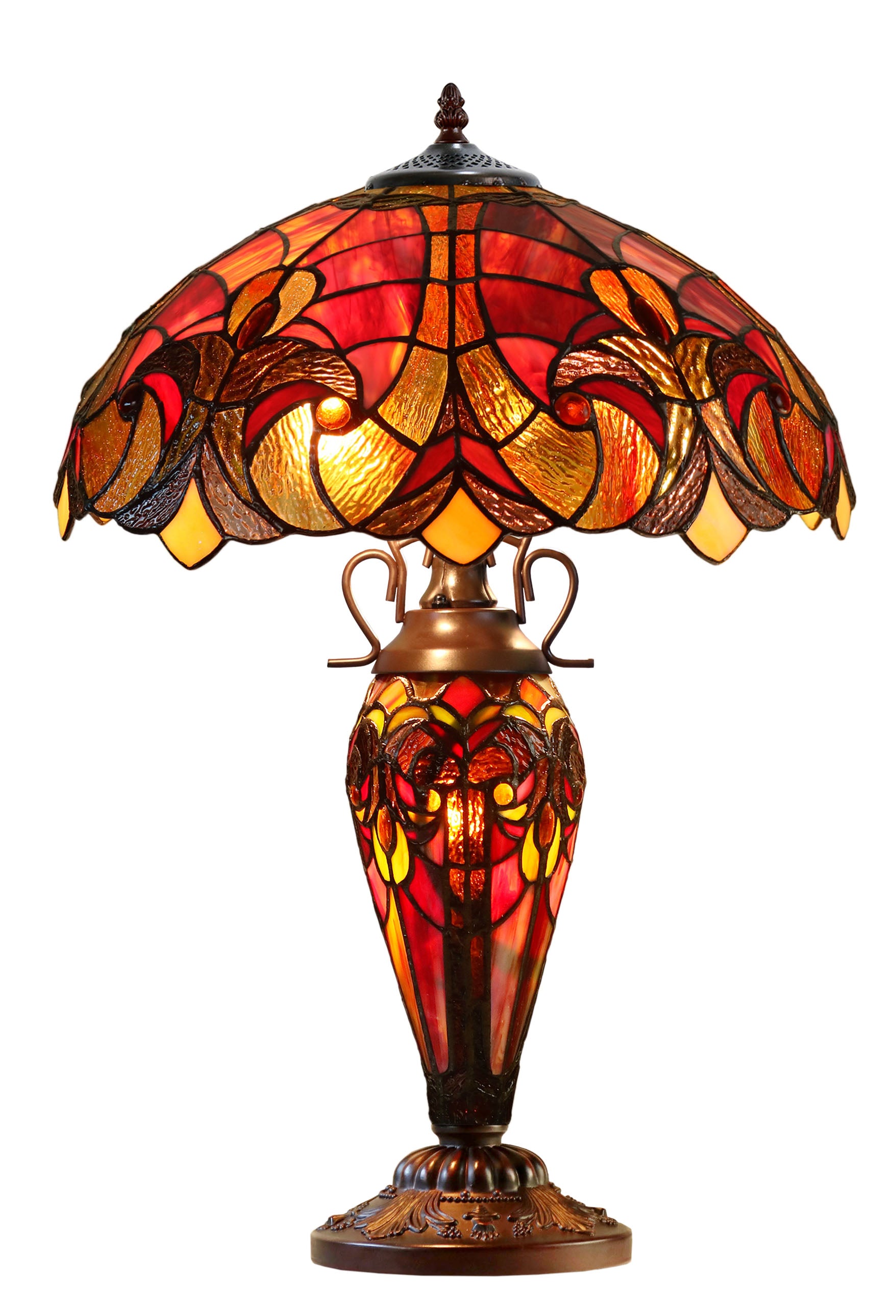 Limited Edition 16" Large Amor Red Victorian-Style Double-Light Tiffany Table Lamp.
