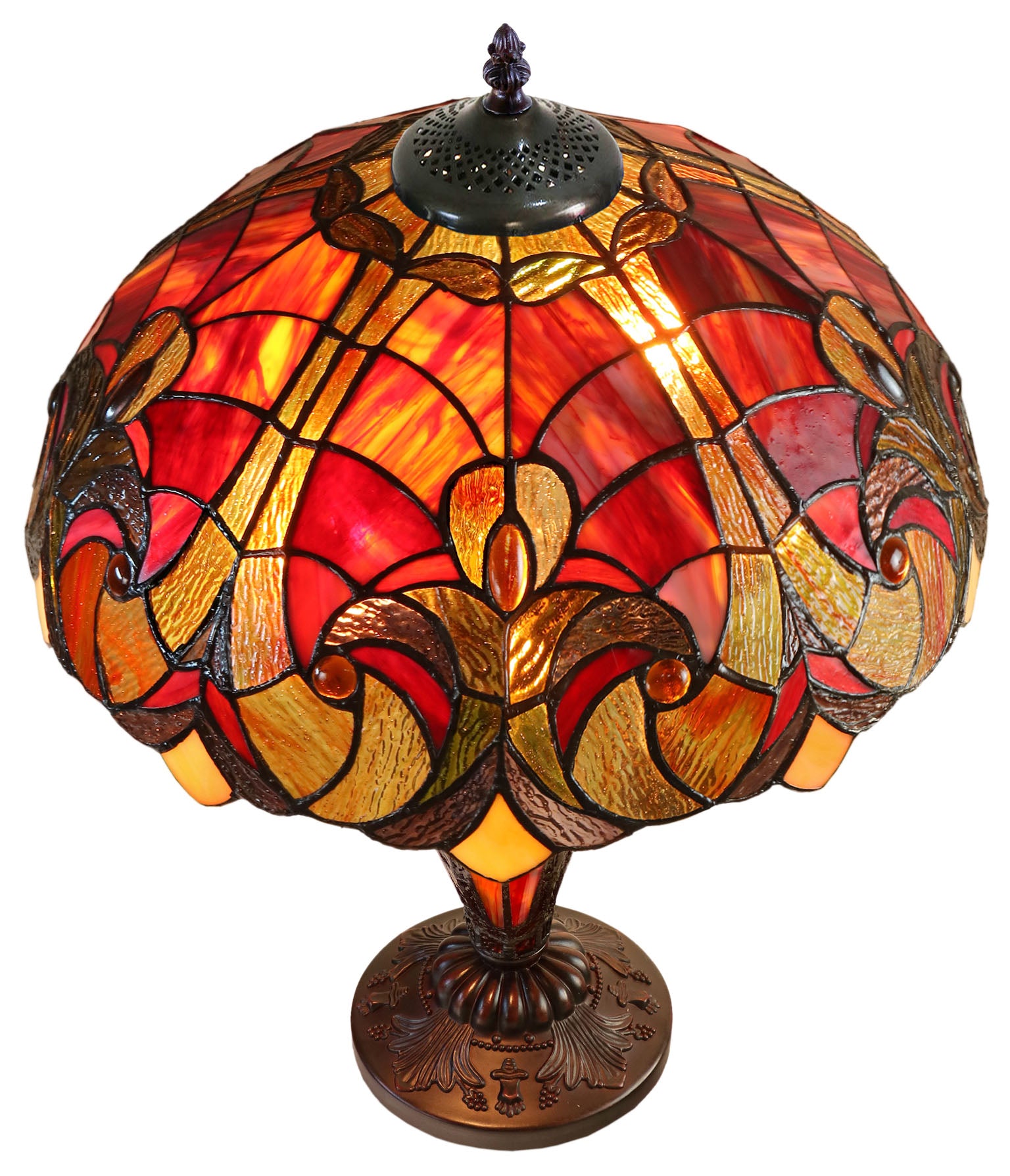 Limited Edition 16" Large Amor Red Victorian-Style Double-Light Tiffany Table Lamp.