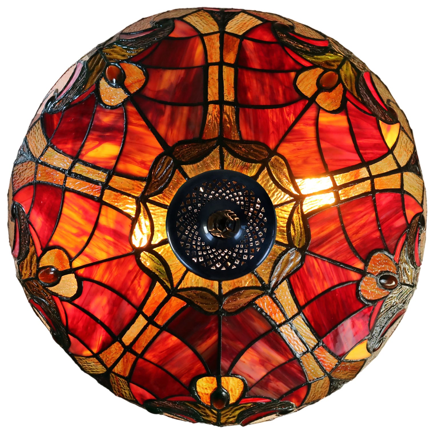 Limited Edition 16" Large Amor Red Victorian-Style Double-Light Tiffany Table Lamp.