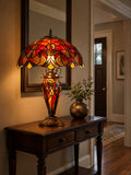 Limited Edition 16" Large Amor Red Victorian-Style Double-Light Tiffany Table Lamp.