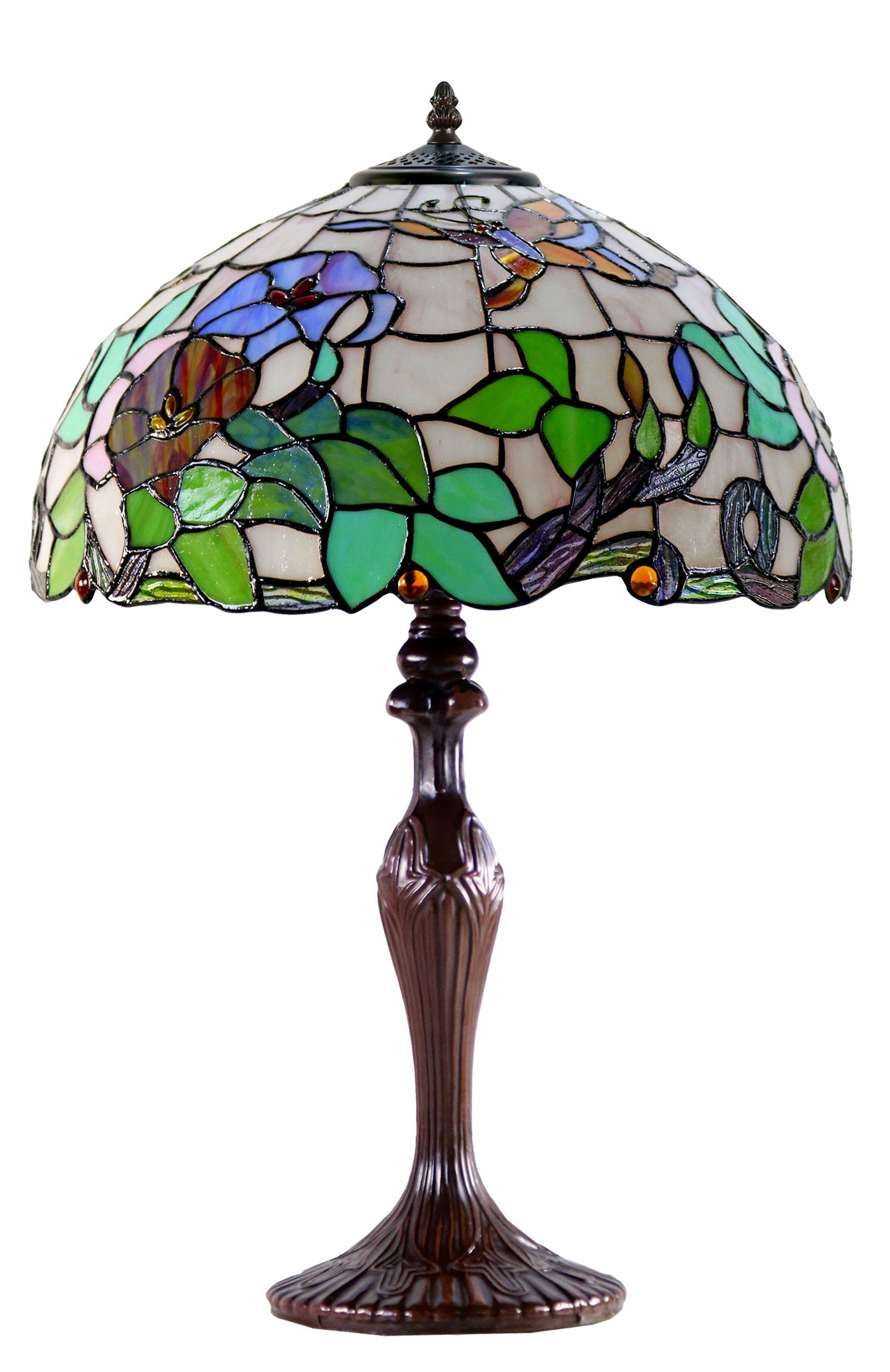 Large 16" Traditional Butterfly Floral Moring Glory Tiffany Table Lamp