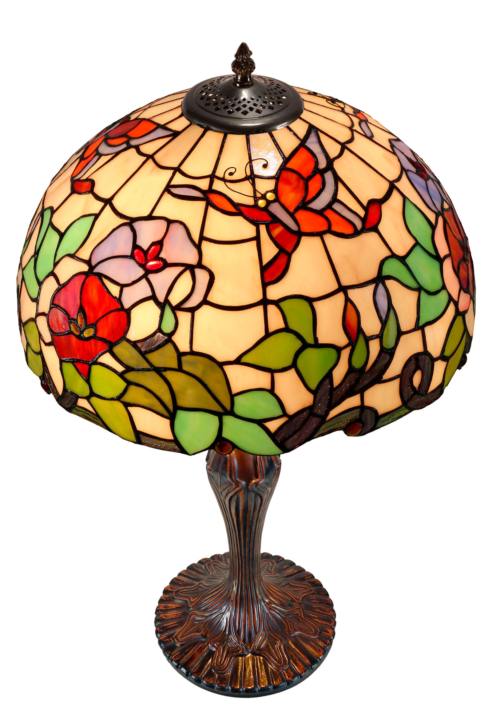 Large 16" Traditional Butterfly Floral Moring Glory Tiffany Table Lamp