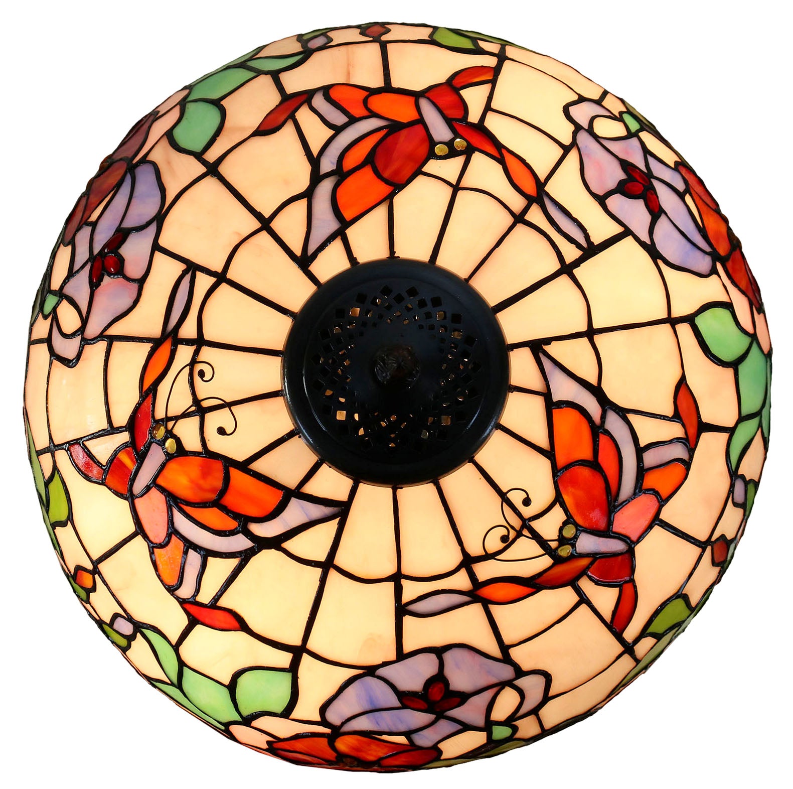 Large 16" Traditional Butterfly Floral Moring Glory Tiffany Table Lamp