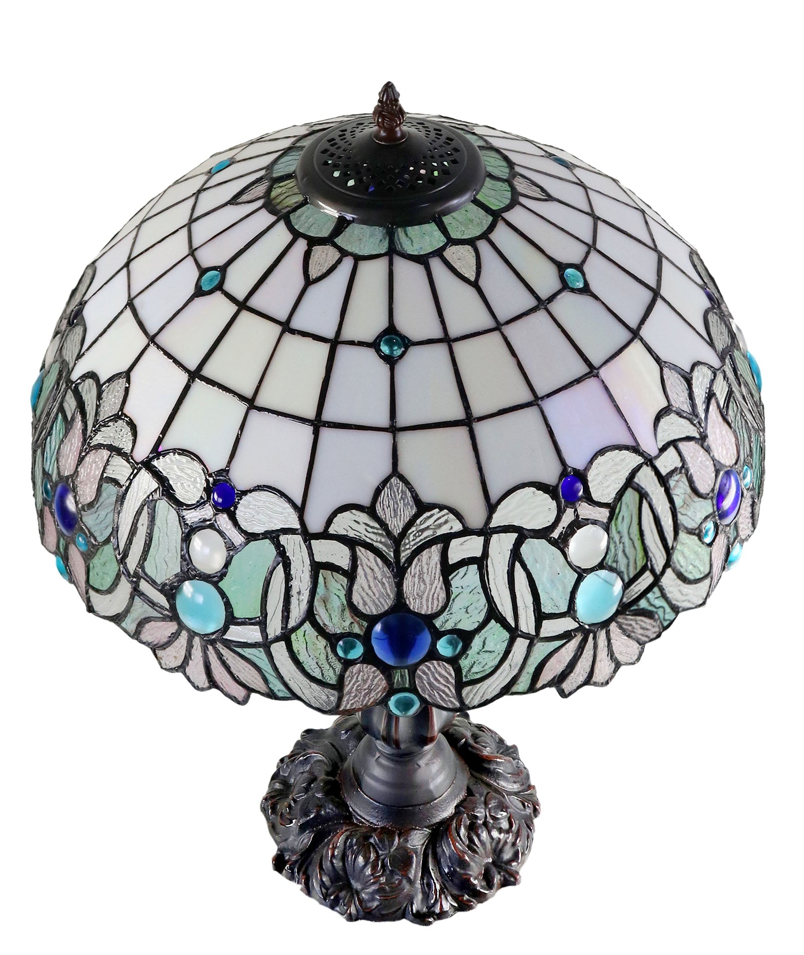 Large 16" Ocean Blue Jewels Tiffany leadlight Table Lamp