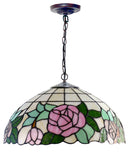 Large 16" Rose Style Tiffany Stained Glass Pendant Light