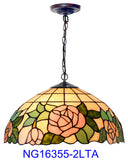 Large 16" Rose Style Tiffany Stained Glass Pendant Light