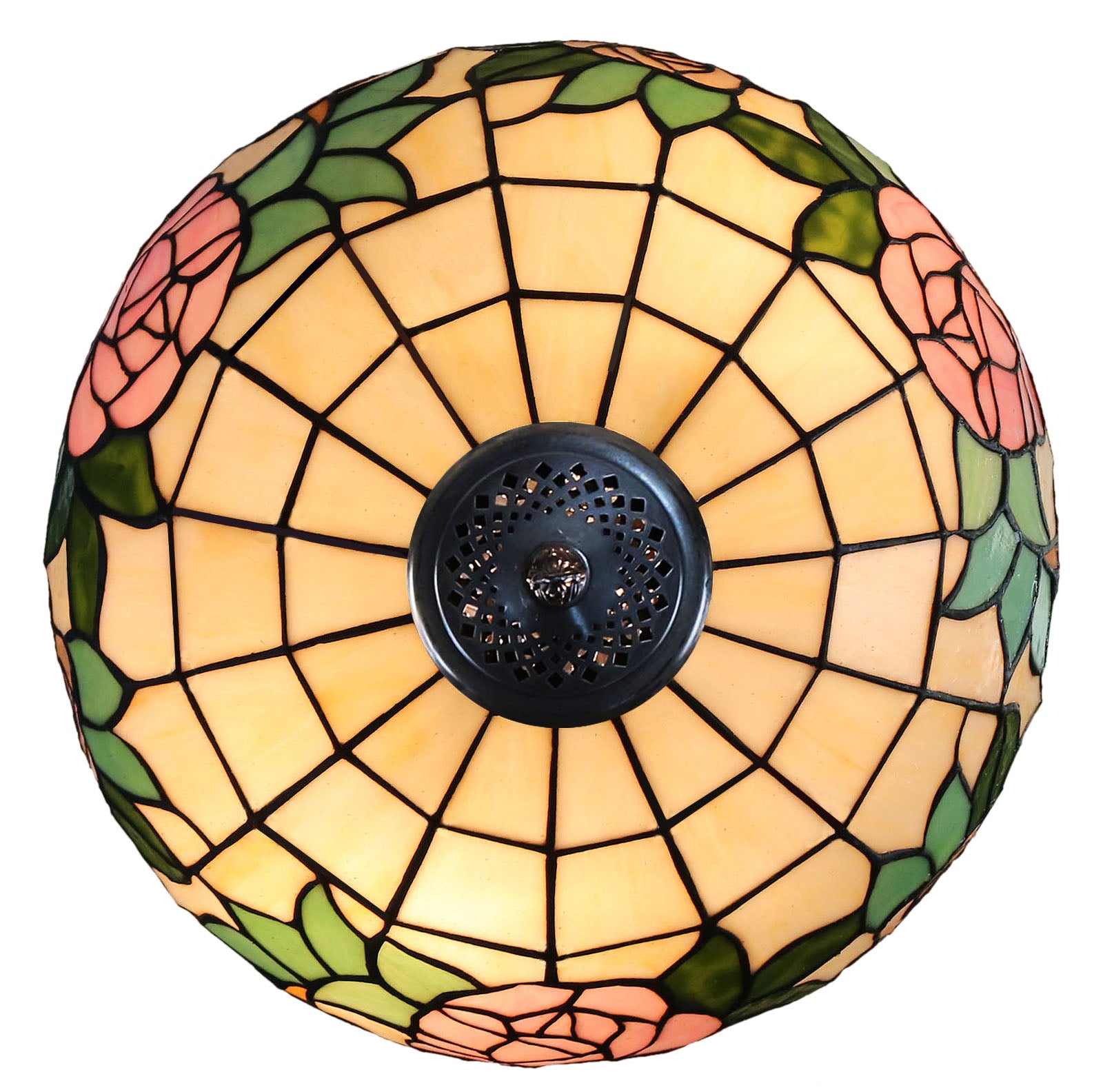 Large 16" Rose Style Tiffany Stained Glass Pendant Light
