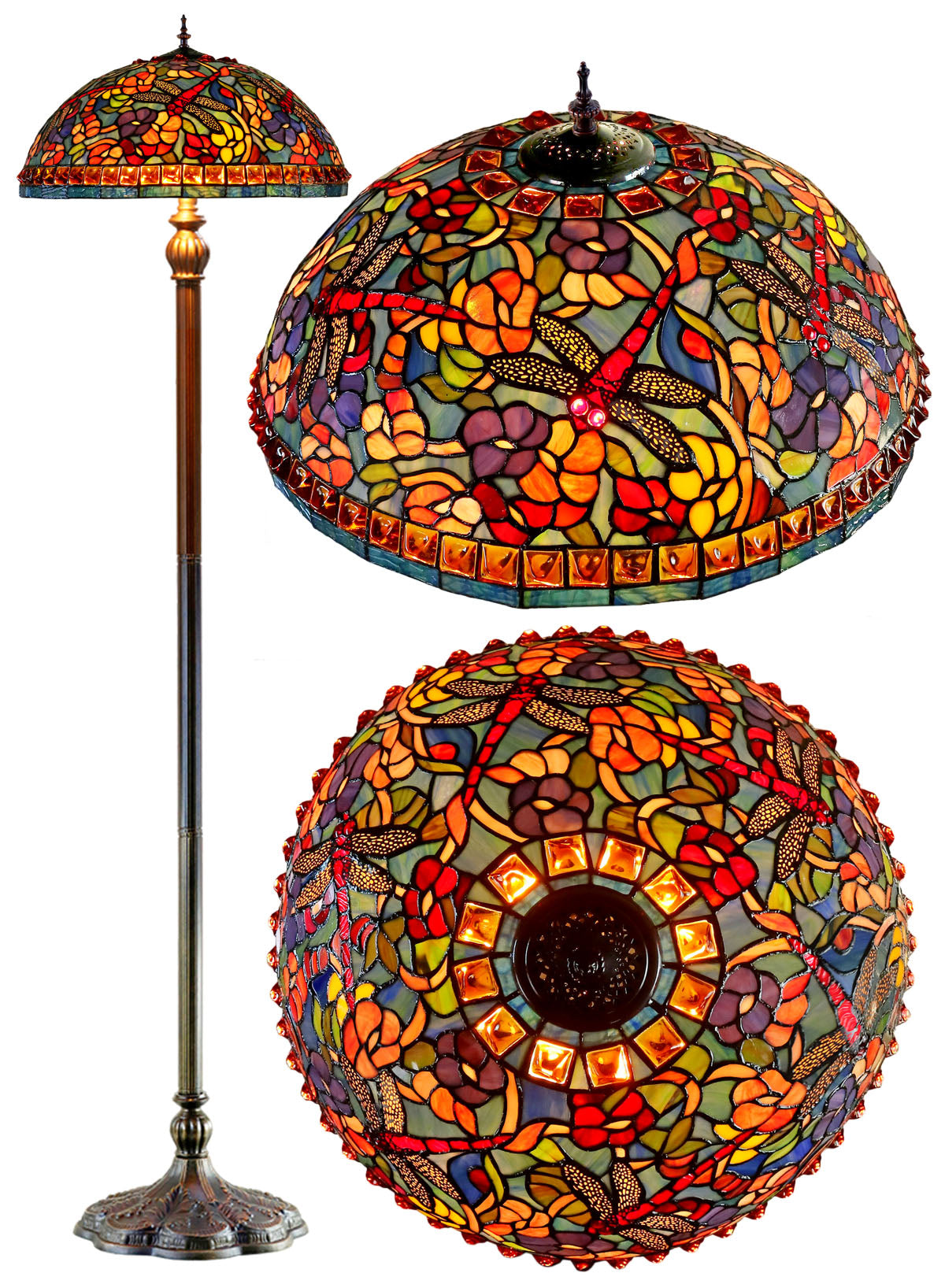 Limited Edition Grand 20"  Autumn Dragonfly Tiffany Floor Lamp