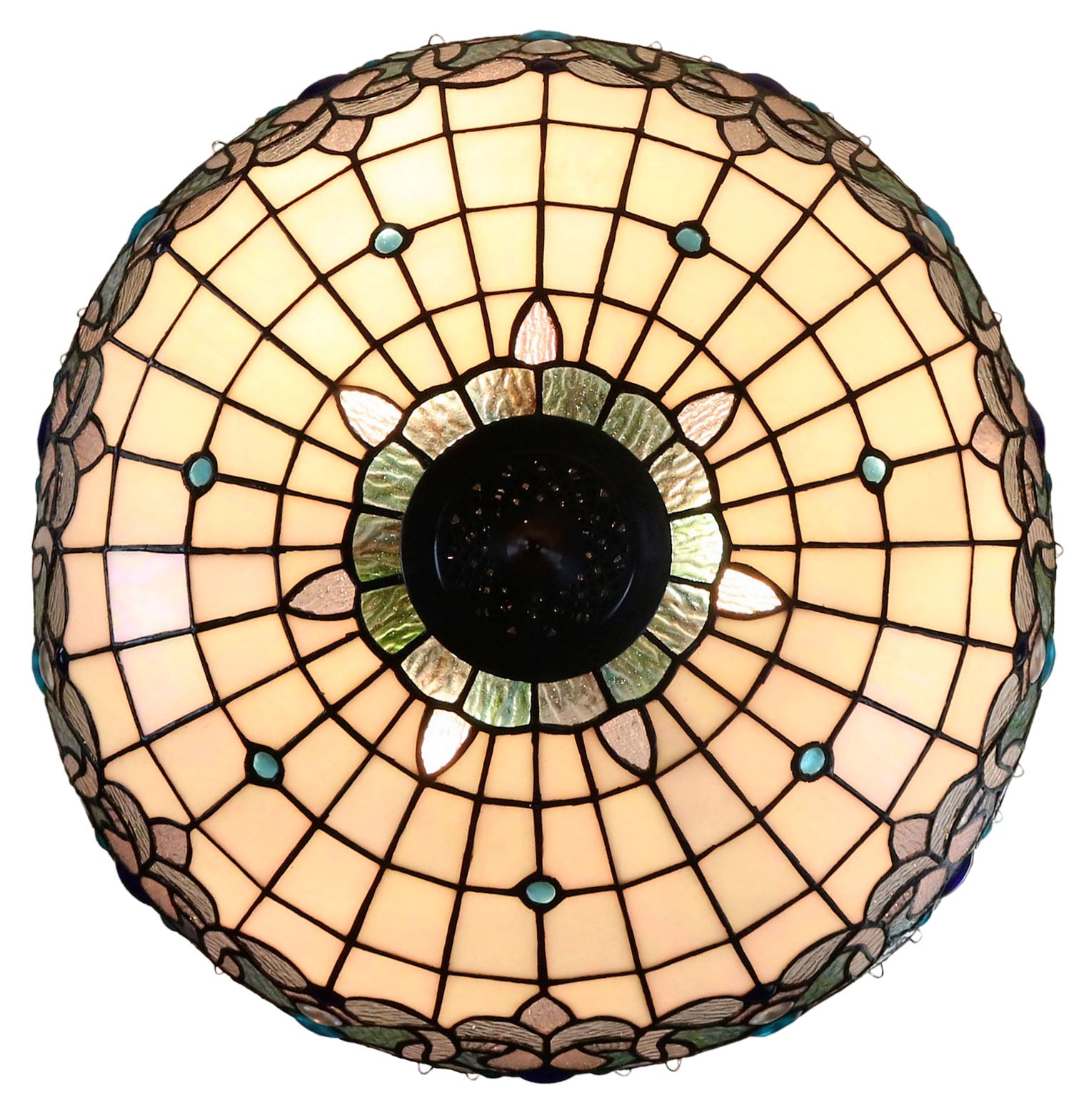 Huge 20" Ocean Blue Art Nouveau Lady Lamp – Handcrafted Stained Glass with Crystal Fringe