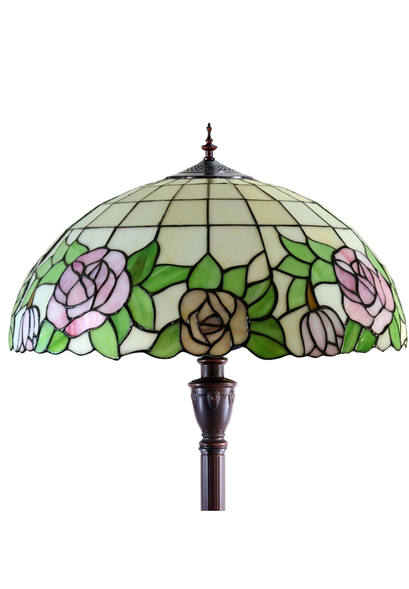 Large 20" Classical Antique Rose Stained Glass Floor Lamp