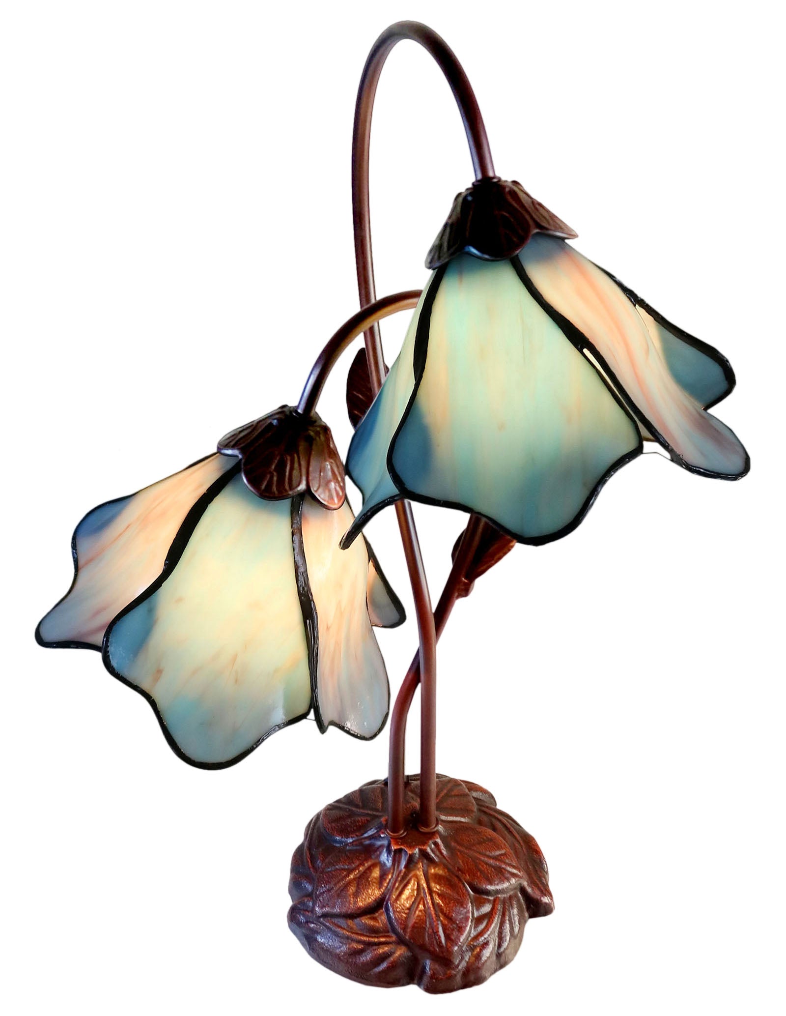 Double Lamp shade Flower  Water Lily Style Tiffany Table Lamp*Aqua Blue-Purple-Green